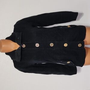 Lauren Ralph Lauren Knit Buttondown Cardigan Sweater Black Size Medium Petite